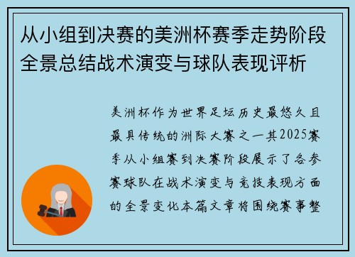 从小组到决赛的美洲杯赛季走势阶段全景总结战术演变与球队表现评析
